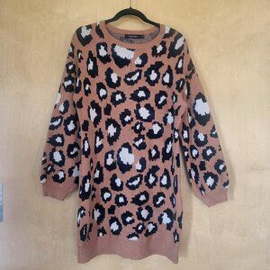 Cheetah Print Knit Tunic Top Mini Dress Size Large